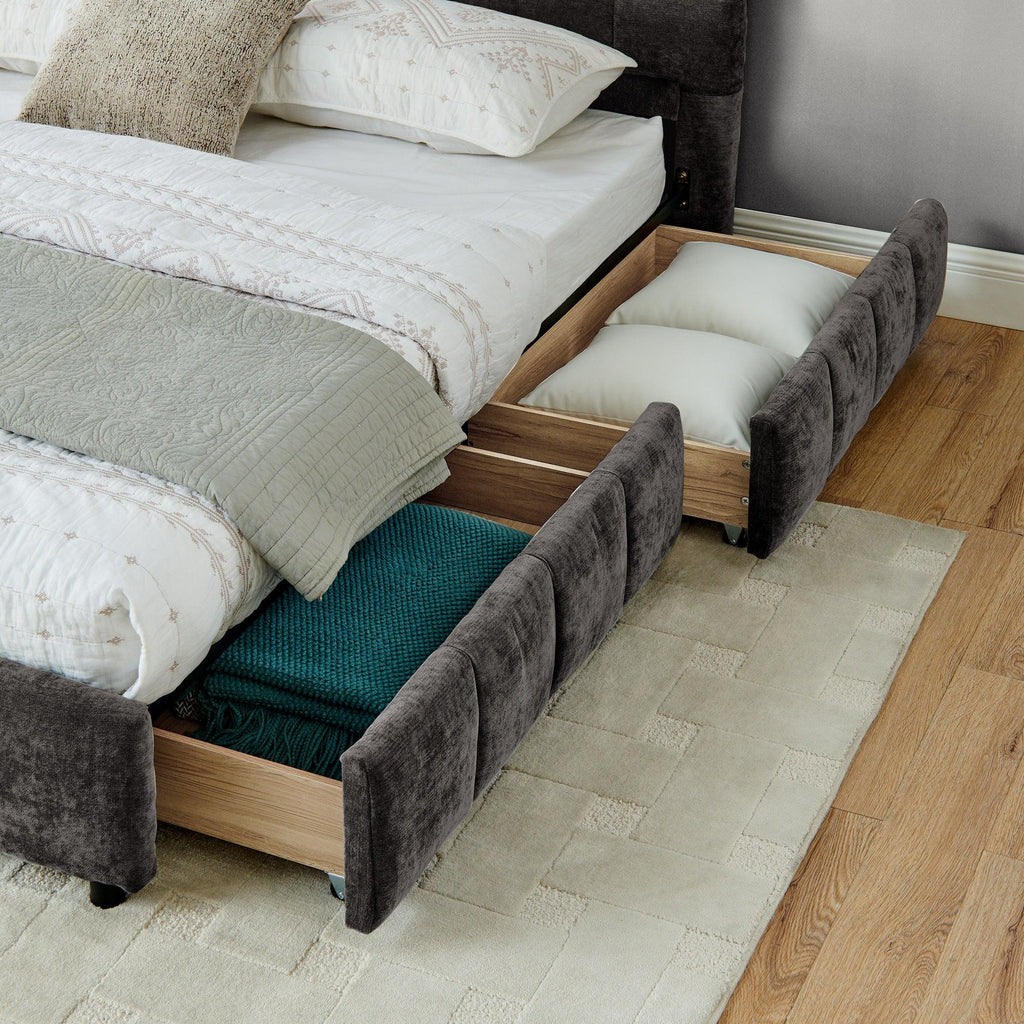 California King Upholstered Bed with Storage - Dark Gray.