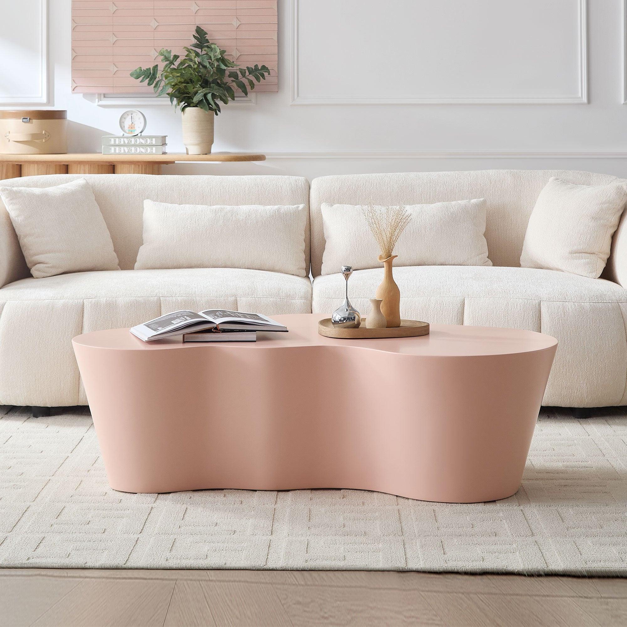 50 Inch Pink Fiberglass Coffee Table for Living Room.