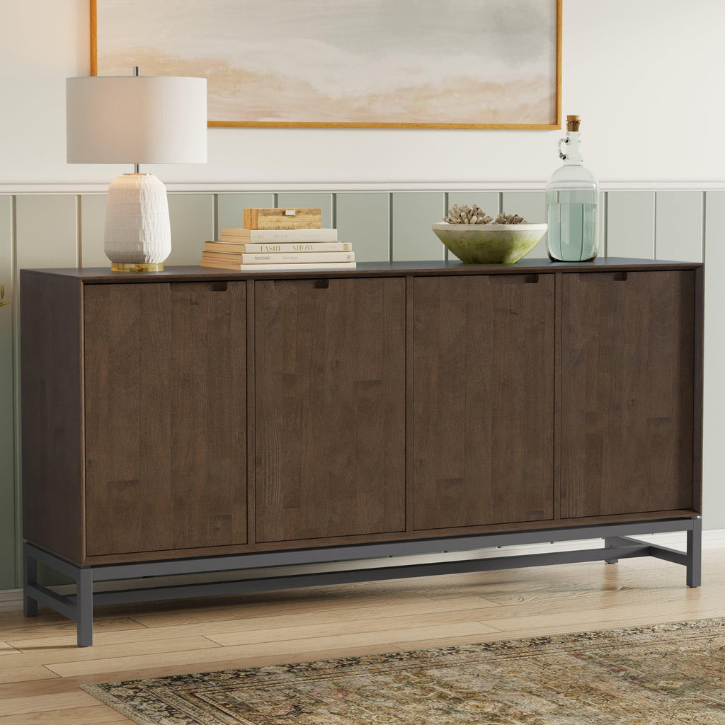Walnut Brown 4 Door Sideboard Buffet for Storage.