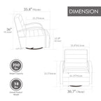 Modern Upholstered 360° Swivel Accent Chair with Solid Wood Armrests, Comfy Channel Tufted Lounge Reading Chair, Gray PU, 30.3'W.