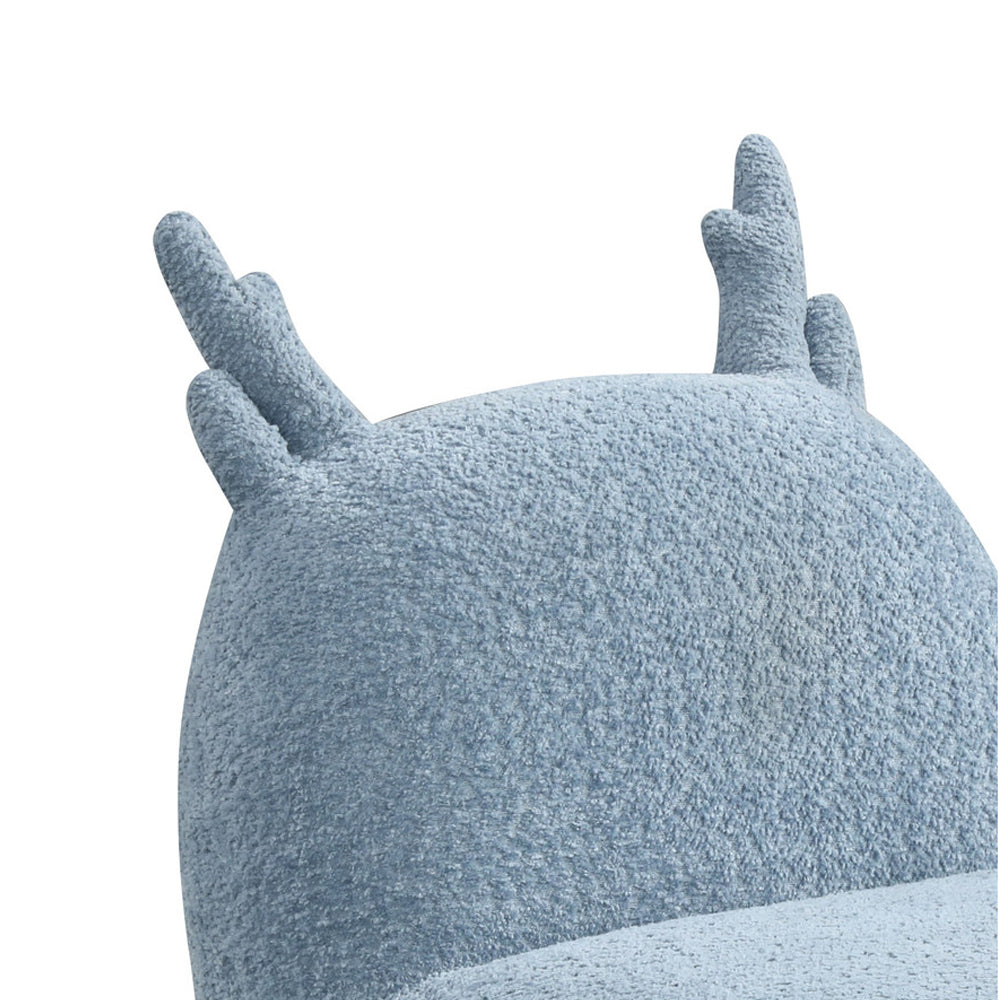 Close-up of sculpted antlers on the Chenille Deer-Shaped Kids Chair, showcasing its playful and imaginative design for kids.