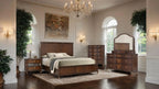 Transitional Dresser with Gold Capped Legs in Dark Cherry.