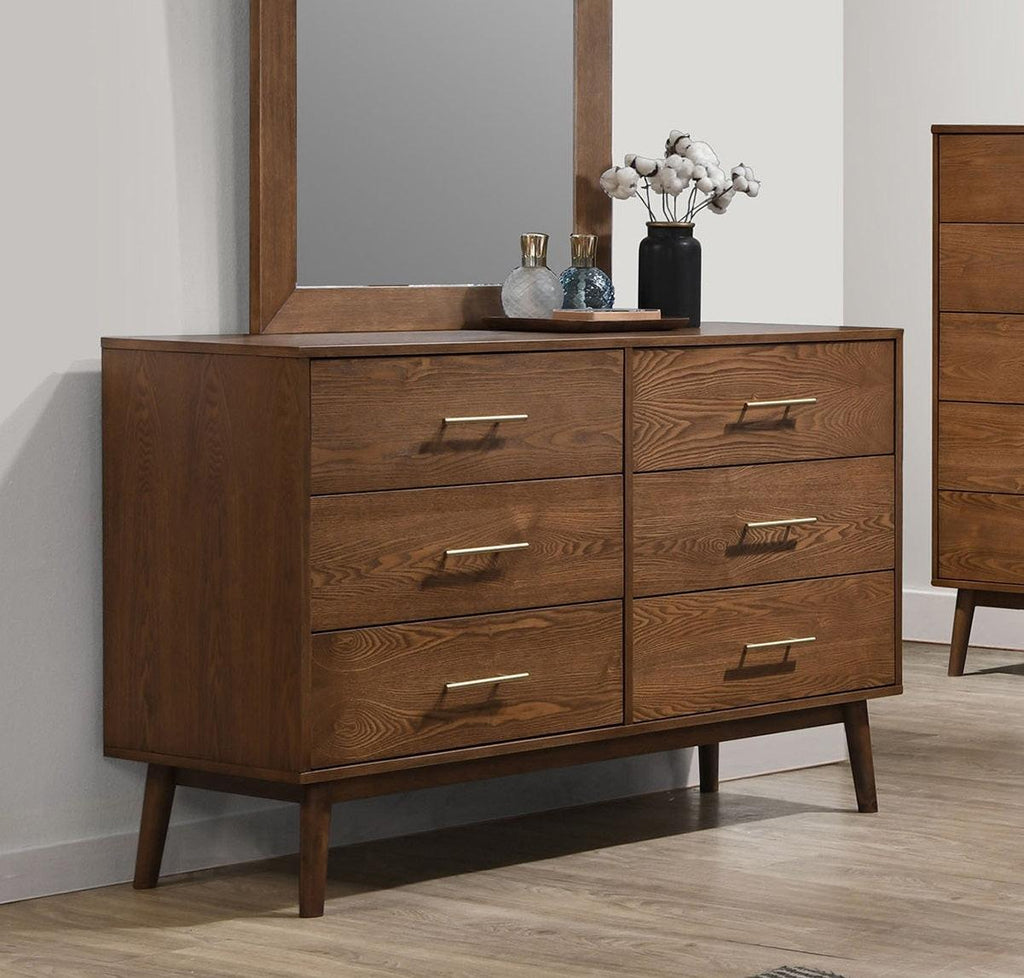 Walnut Dresser - Mid-Century Modern 5-Drawer Storage.
