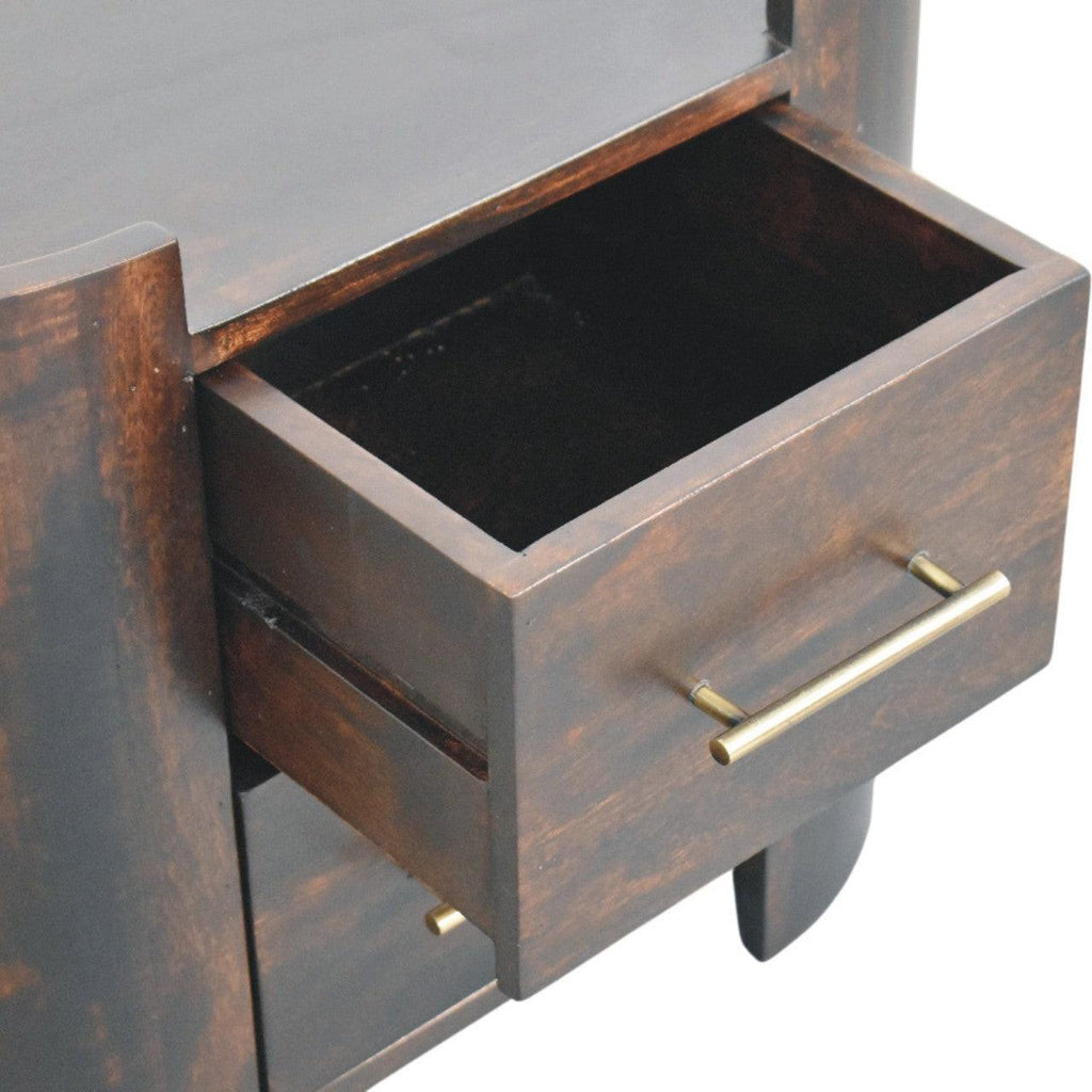 Artisan Solid Wood Velvet Mocha Bedside Table.