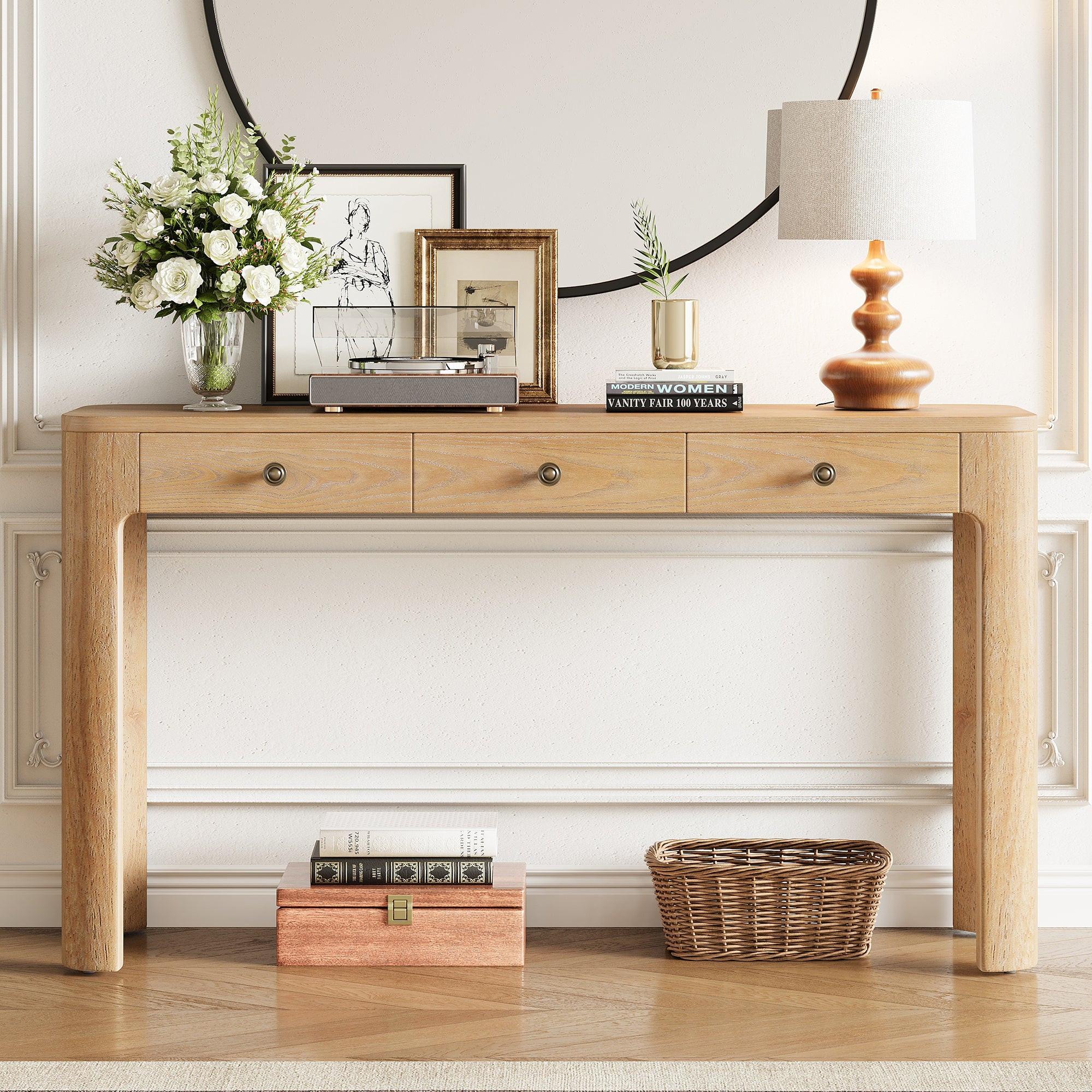 TREXM Rustic Console Table with Drawers for Entryway & Living Room.