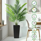 Square Planter for Indoor or Outdoor Use, 22-Inch High Faux Rattan Design Flower Pot with Automatic Watering System for Porch, Patio, Backyard, Makes Keeping Flowers Easier (Pack of 2, Black)