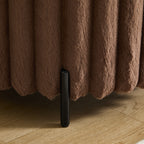 22.05'Wide Upholstered Round Pouf Ottoman Foot Rest with Black Metal Legs,Faux Fur Footstool for Living Room Bedroom Entryway. Brown