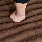 22.05'Wide Upholstered Round Pouf Ottoman Foot Rest with Black Metal Legs,Faux Fur Footstool for Living Room Bedroom Entryway. Brown