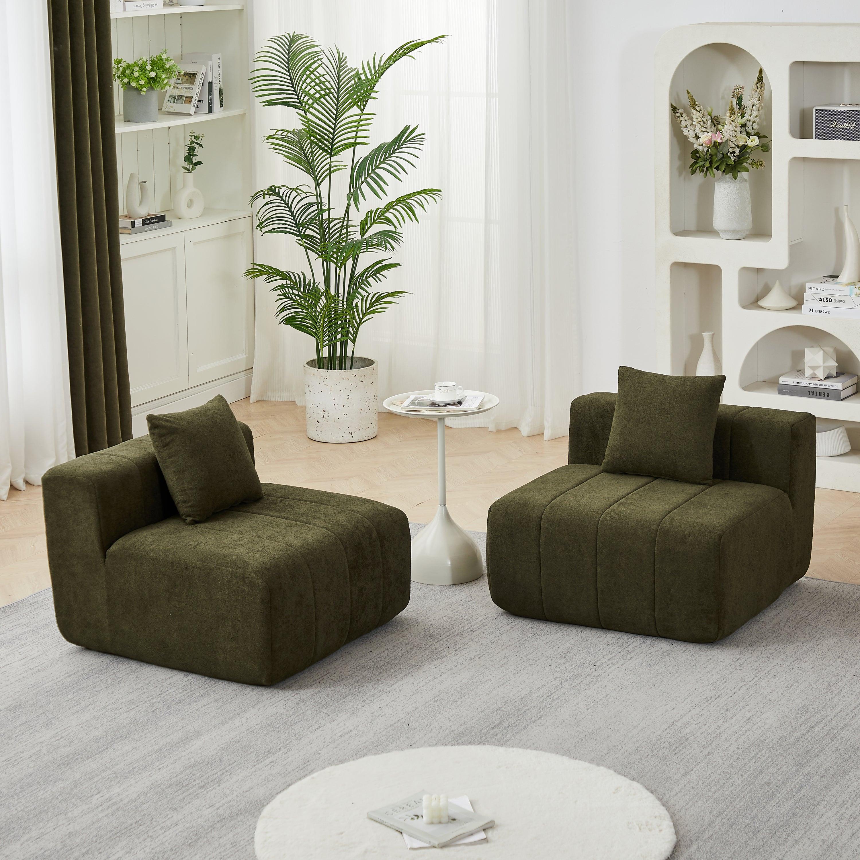 Modular Chenille Sectional Sofa with 2 Pillows.