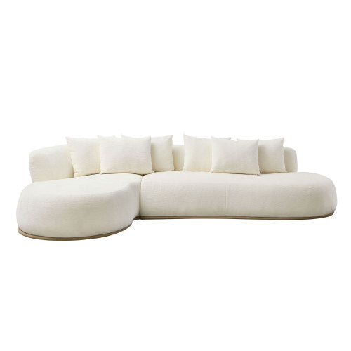 Oversized L-Shape Sectional Sofa Beige with Chaise and plush cushions, modern curved design ideal for spacious living rooms.