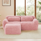 Front view of pink modular sofa chaise with plush upholstery and ergonomic backrest. No assembly required, perfect for modern interiors.