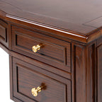 Close-up of Executive Desk 5-Drawer Wood - Gold Accents drawer corner with gold knob and detailed wood craftsmanship.