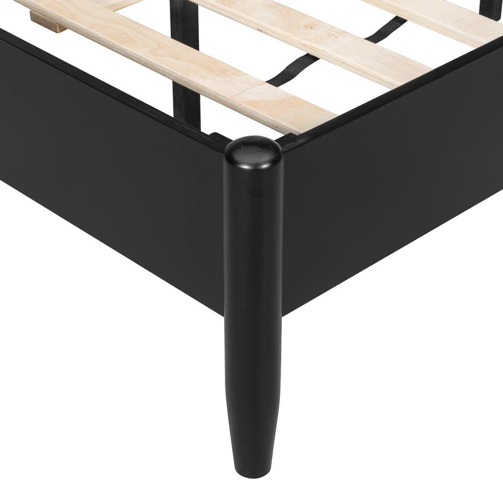 Solid Wood Queen Bed - Heavy Duty, Support 500 lbs - Black Headboard.