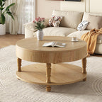 Coffee Table with Dual Storage for Living Room, 31.5' Modern Round Coffee Table with Storage and Hidden Compartment, Adjustable Leveling Feet, Easy Assembly(Natrual Wood).