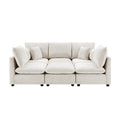 Modern beige chenille modular sectional sofa with plush cushions and throw pillows on a white background.