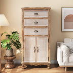 Rustic Wooden Storage Cabinet with Cutout Door & Drawers.
