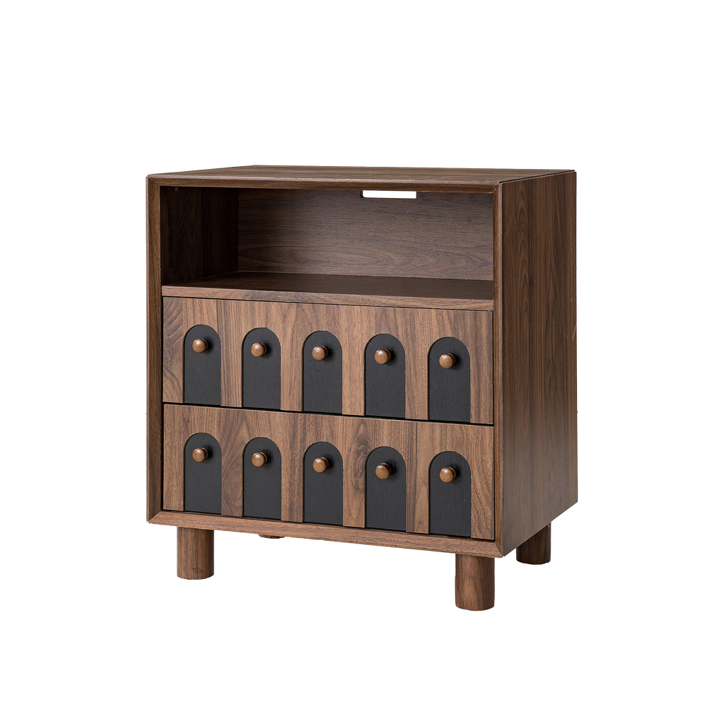 Modern Nightstand with Charging Station & Storage Drawers.