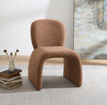 Modern fabric chair set in textured brown boucle fabric with wood frame, shown in a styled living space. Supports up to 220lbs.