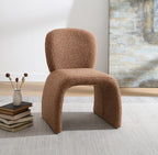 Modern fabric chair set in textured brown boucle fabric with wood frame, shown in a styled living space. Supports up to 220lbs.