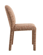 Side profile of Chenille Side Chair showing ergonomic curved backrest and thick padded seat with full chenille upholstery.
