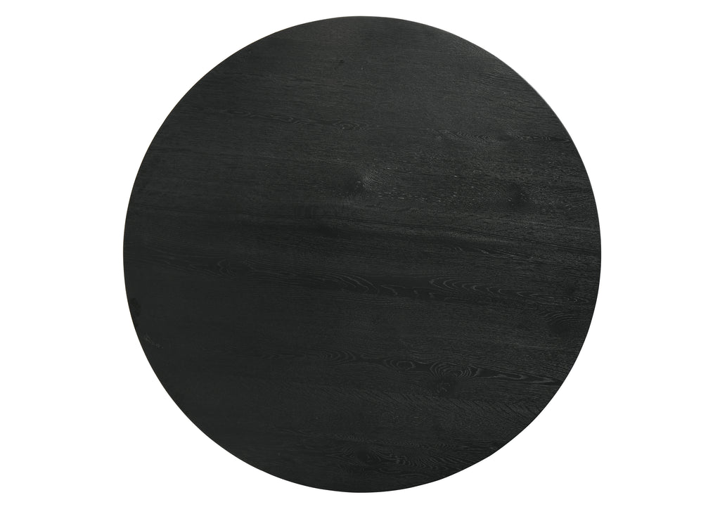 Top view of Haven 7Pc Dining Set - Round Ebony table showcasing the smooth, round black wood surface with natural grain texture.