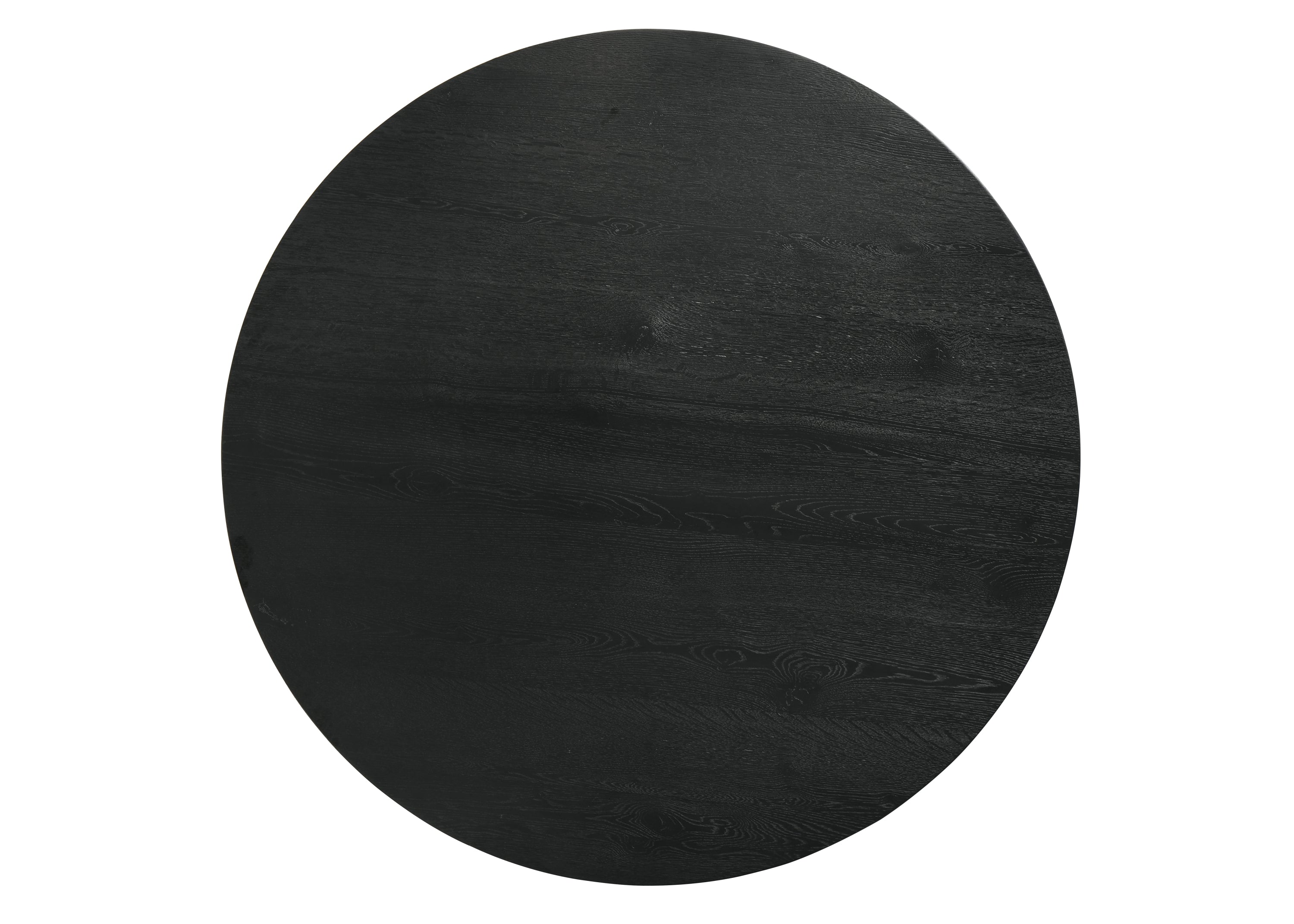 Top view of Haven 7Pc Dining Set - Round Ebony table showcasing the smooth, round black wood surface with natural grain texture.