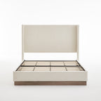 Hosford Upholstered Wingback Bed - Full Size with Wood Base.