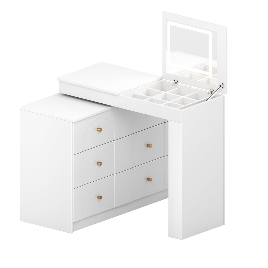 Vanity Desk with Mirror and Lights - Flip-Top Makeup Table.