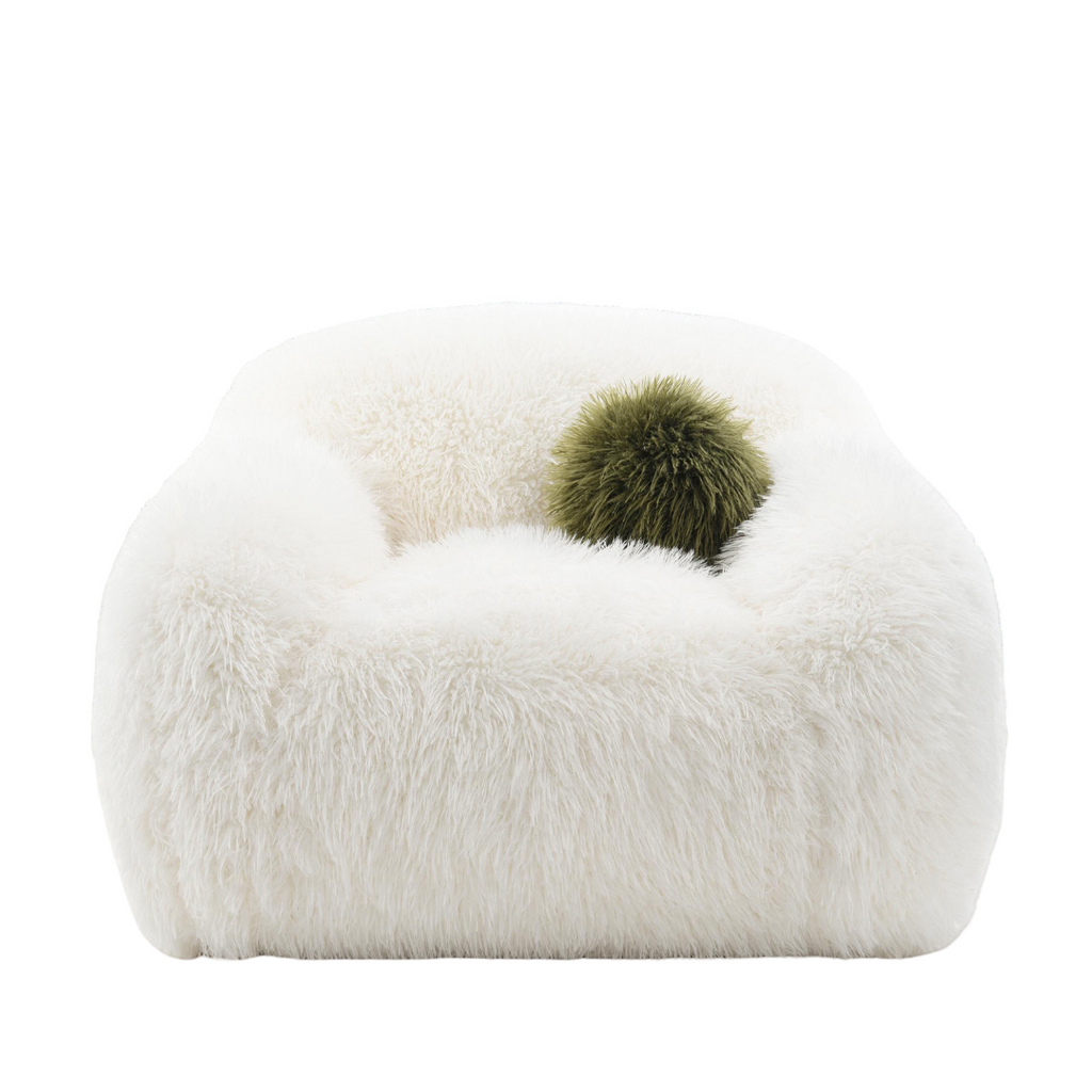Contemporary White Swivel Chair with Ball Pillow.