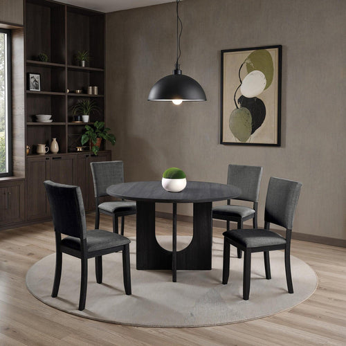 5pc Dining Set Dark Gray for Dining Room with Round Table.