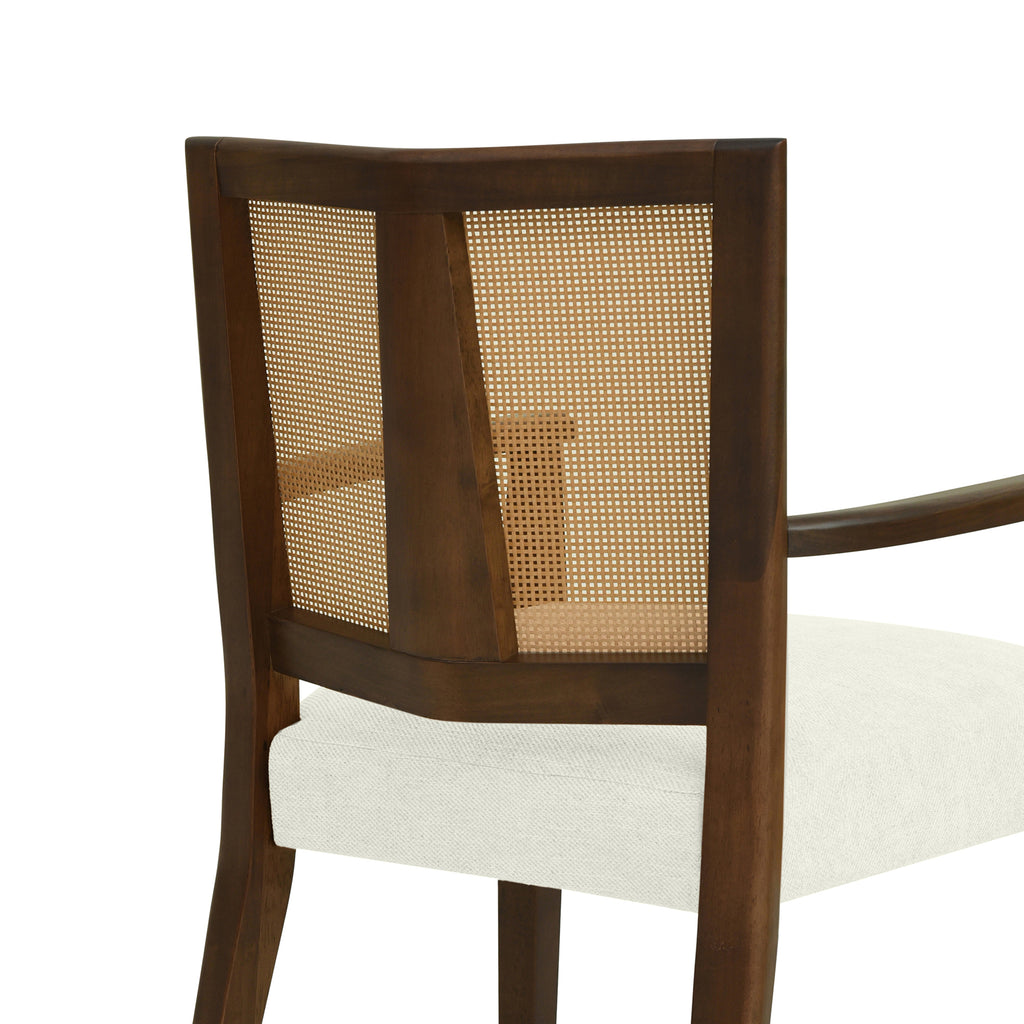 Detailed view of the rattan backrest on the Mid-Century Dining Chair, emphasizing the natural texture and durable wooden structure.