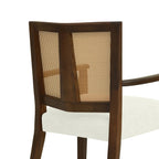 Detailed view of the rattan backrest on the Mid-Century Dining Chair, emphasizing the natural texture and durable wooden structure.