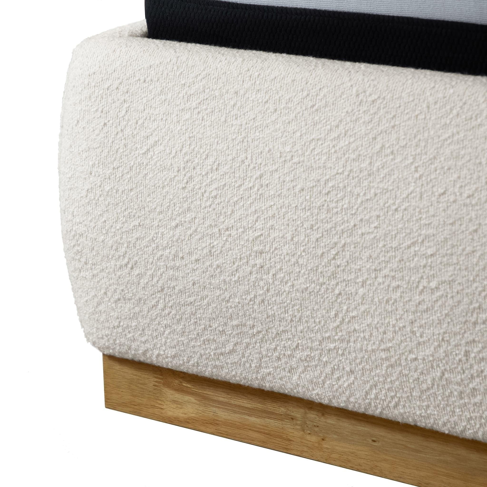 Queen Size Boucle Upholstered Bed with Wingback Headboard.