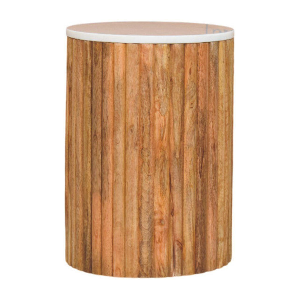 Artisan Solid Wood Fluted Marble Side Table.