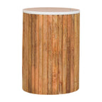Artisan Solid Wood Fluted Marble Side Table.