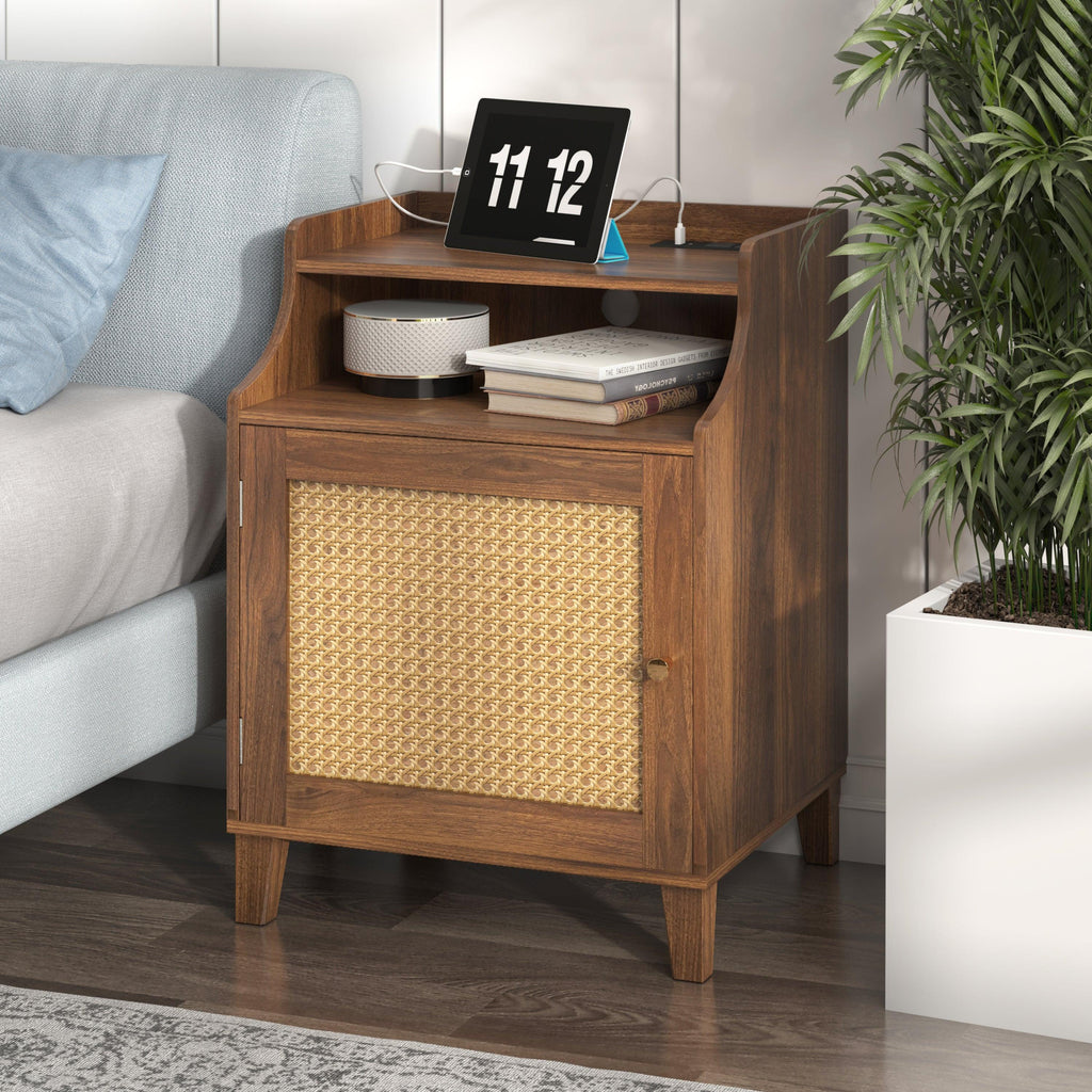 Farmhouse Nightstand with Charging Station and Storage.
