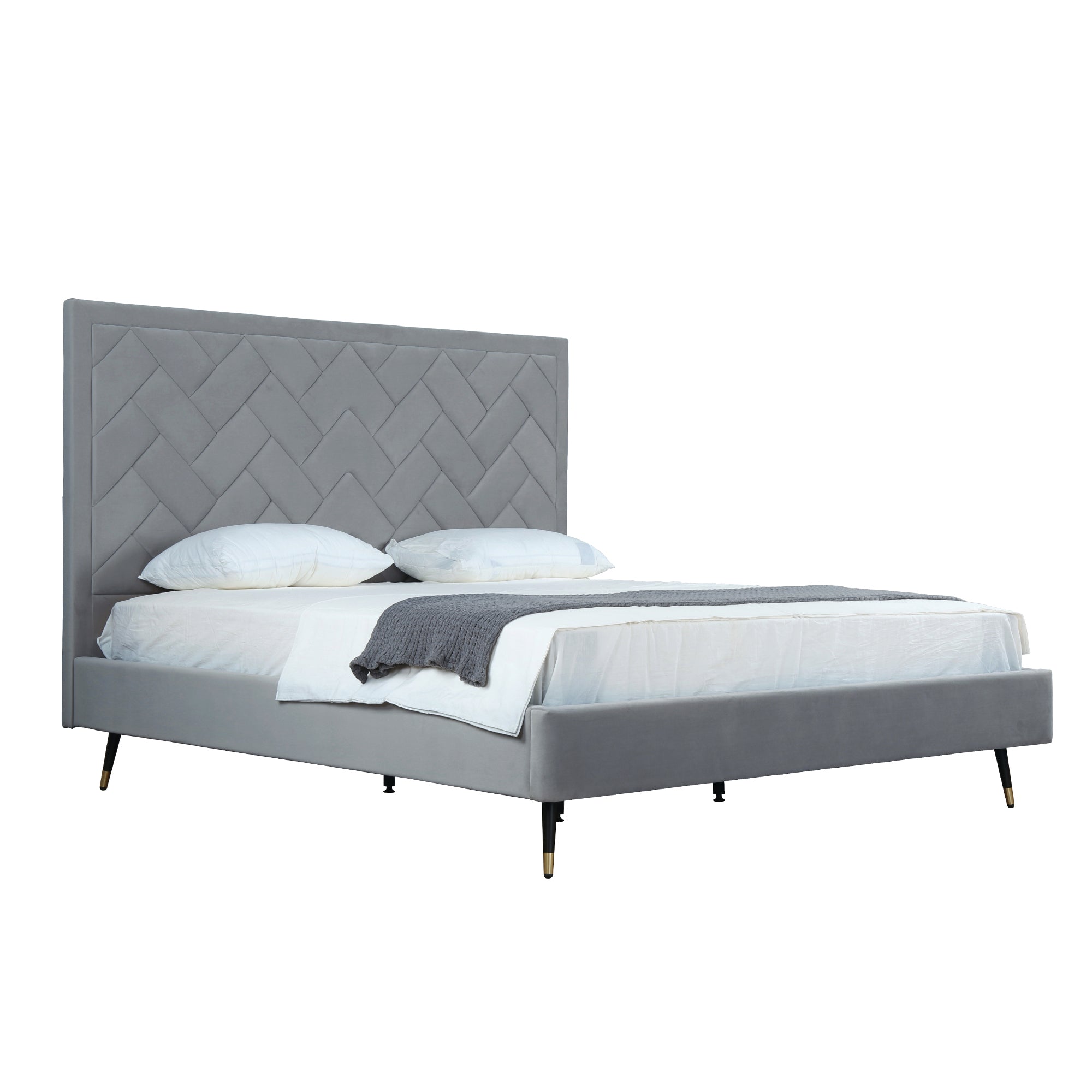 Crosby Upholstered Velvet King Bed in Gray