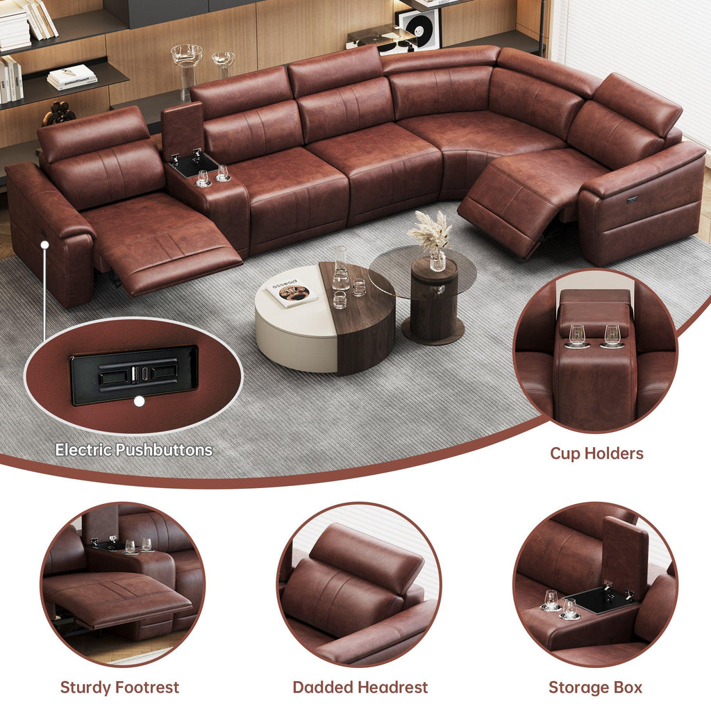 6-Piece Modular Leather Sectional Sofa for Living Room.