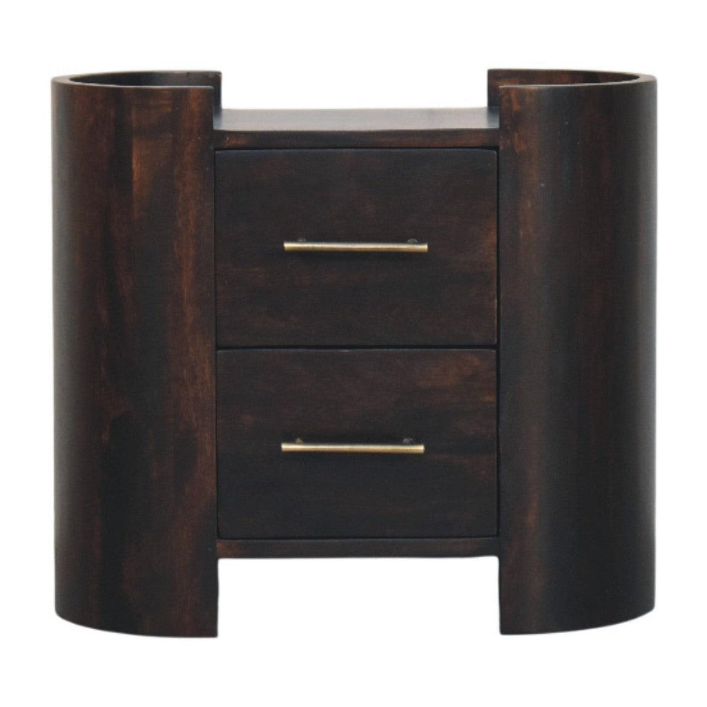 Artisan Solid Wood Velvet Mocha Bedside Table.