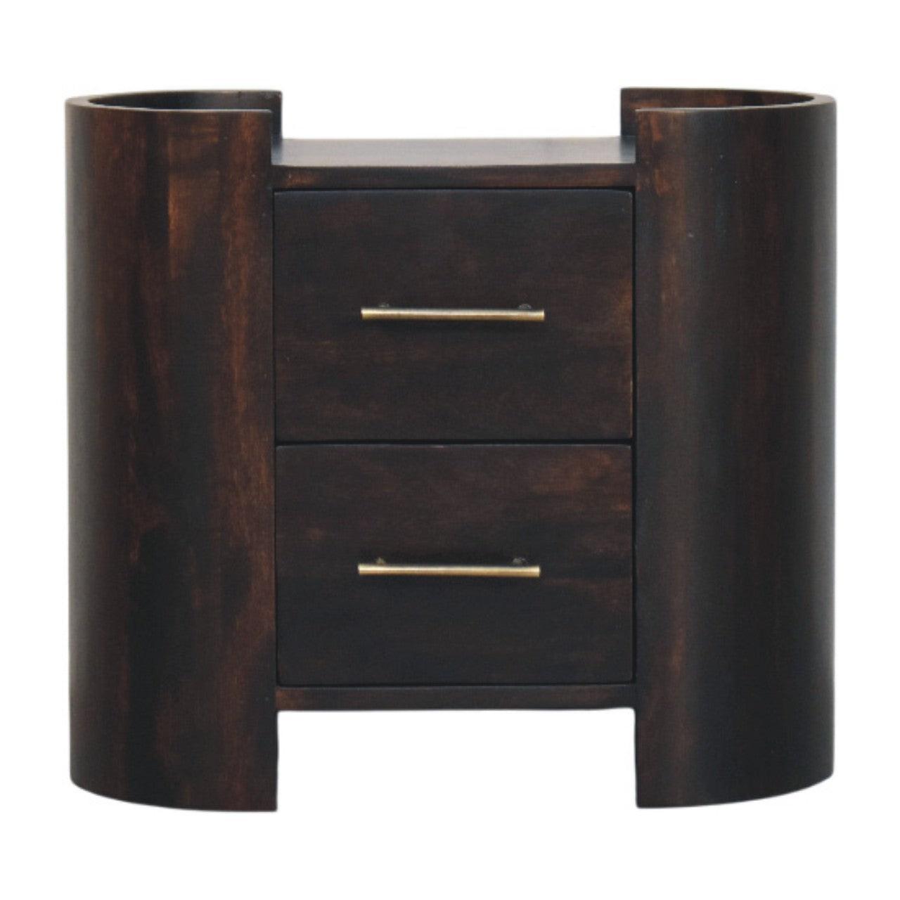 Artisan Solid Wood Velvet Mocha Bedside Table.