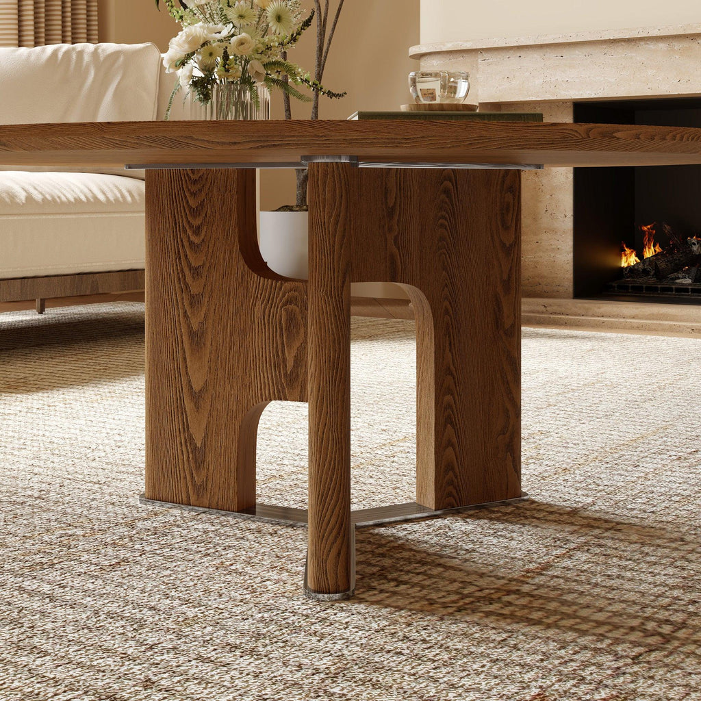 Round Rustic Ash Wood Coffee Table for Small Living Rooms.