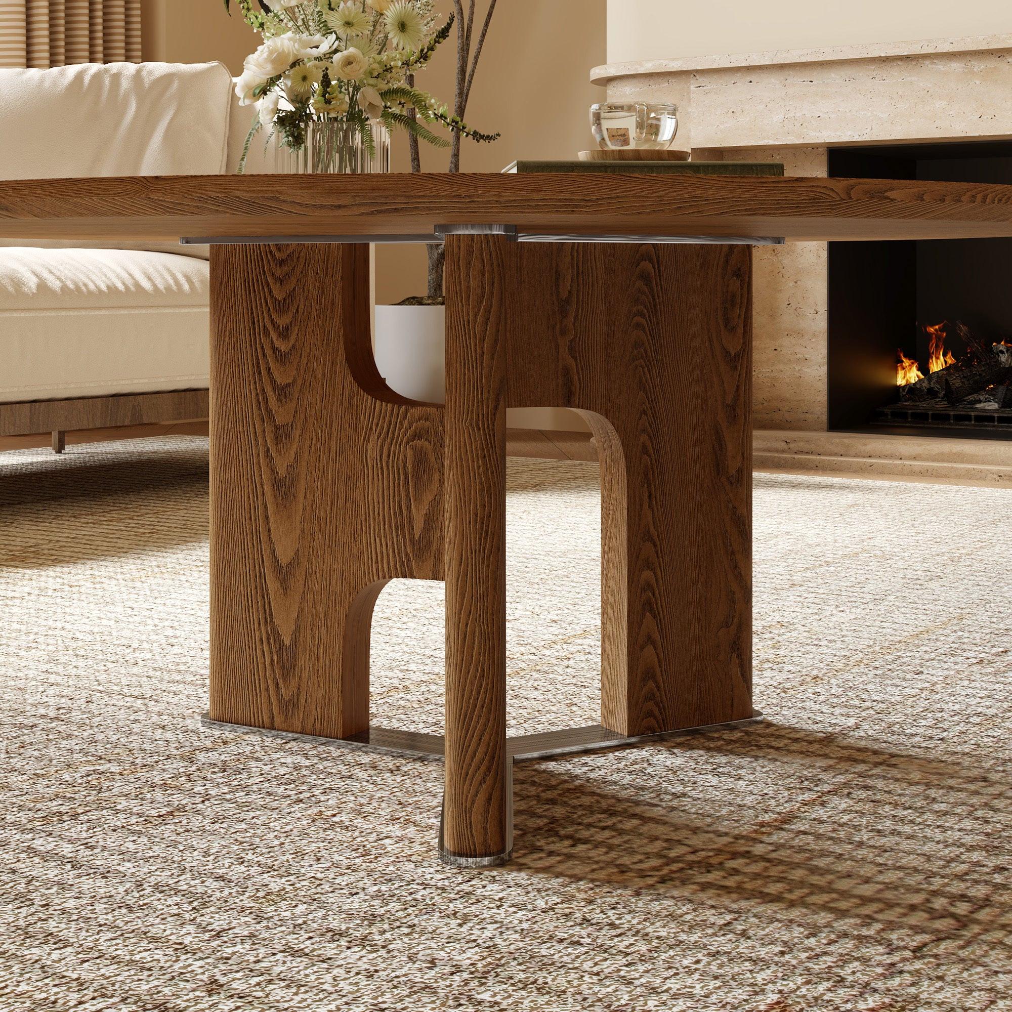 Round Rustic Ash Wood Coffee Table for Small Living Rooms.