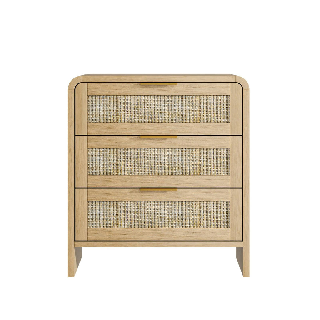 Rattan Nightstand with 3 Drawers for Modern Storage.