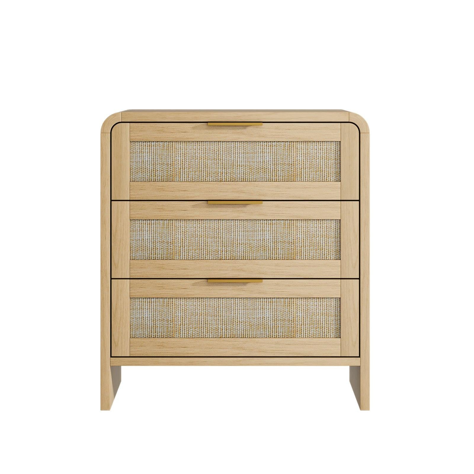Rattan Nightstand with 3 Drawers for Modern Storage.