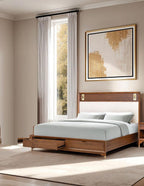 Mid-Century Modern King Size Bed with Storage Drawers.