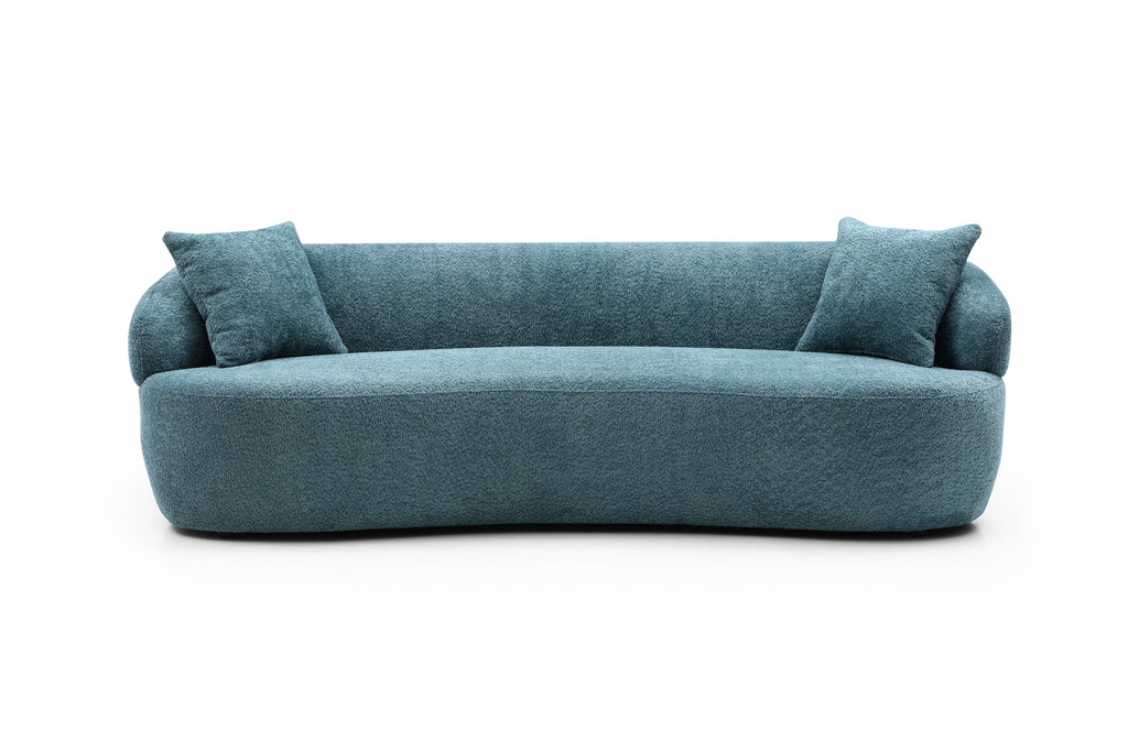 Blue Boucle 3-Seater Curved Sofa with Modern Mid-Century Aesthetic