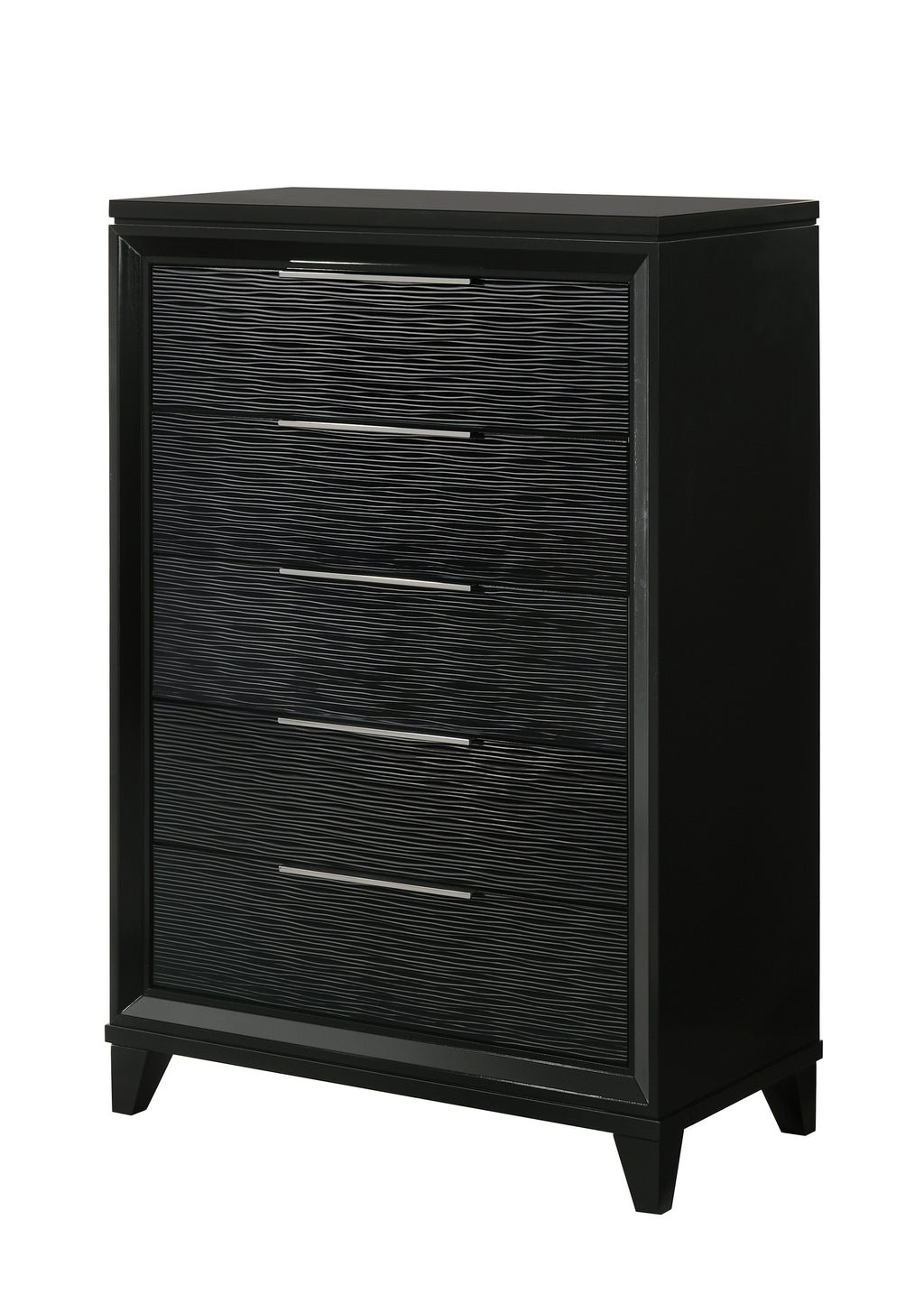 5-Drawer Black Wooden Tall Chest with Textured Drawer Fronts