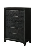 5-Drawer Black Wooden Tall Chest with Textured Drawer Fronts