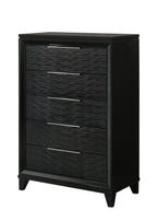 5-Drawer Black Wooden Tall Chest with Textured Drawer Fronts