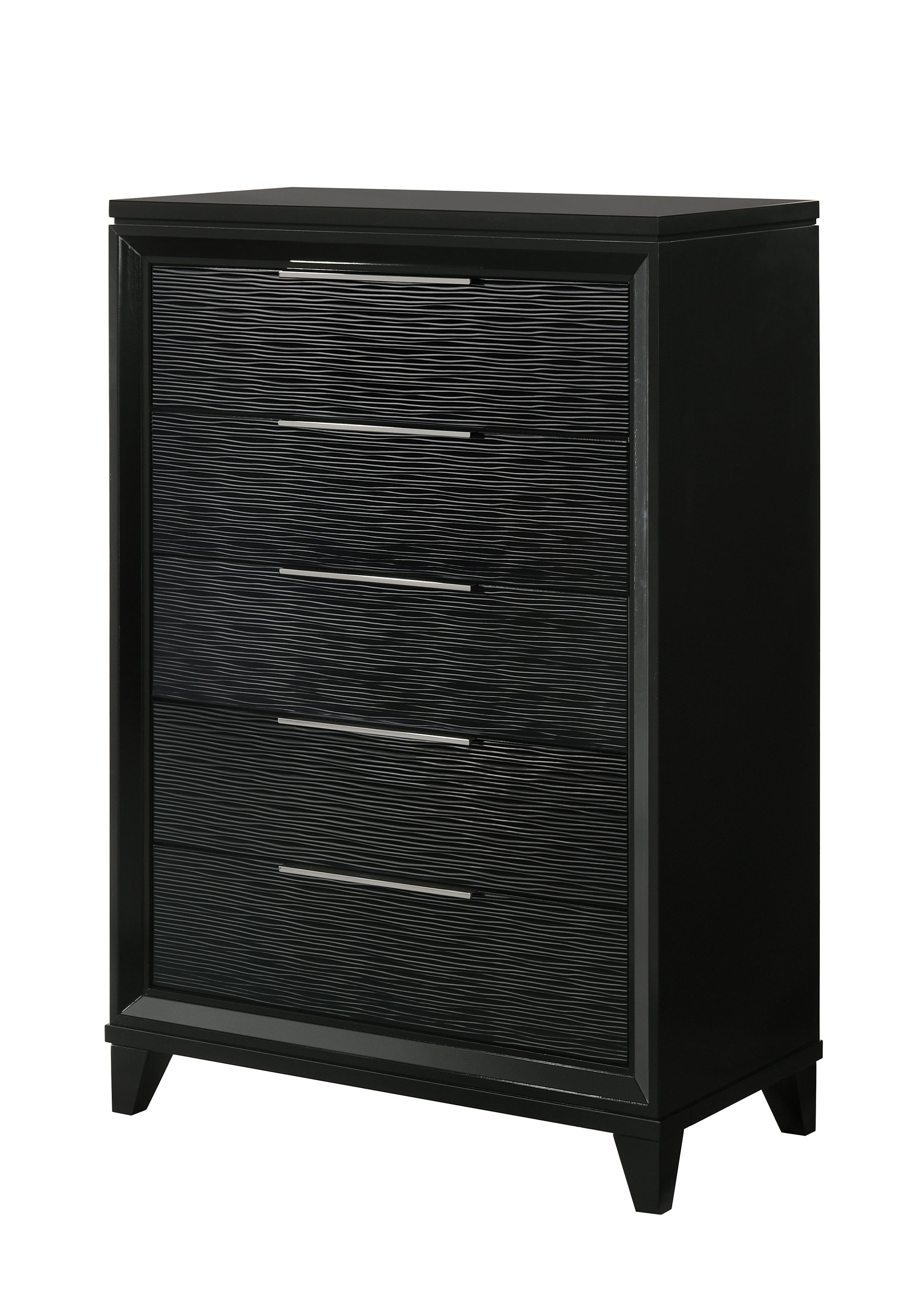 5-Drawer Black Wooden Tall Chest with Textured Drawer Fronts
